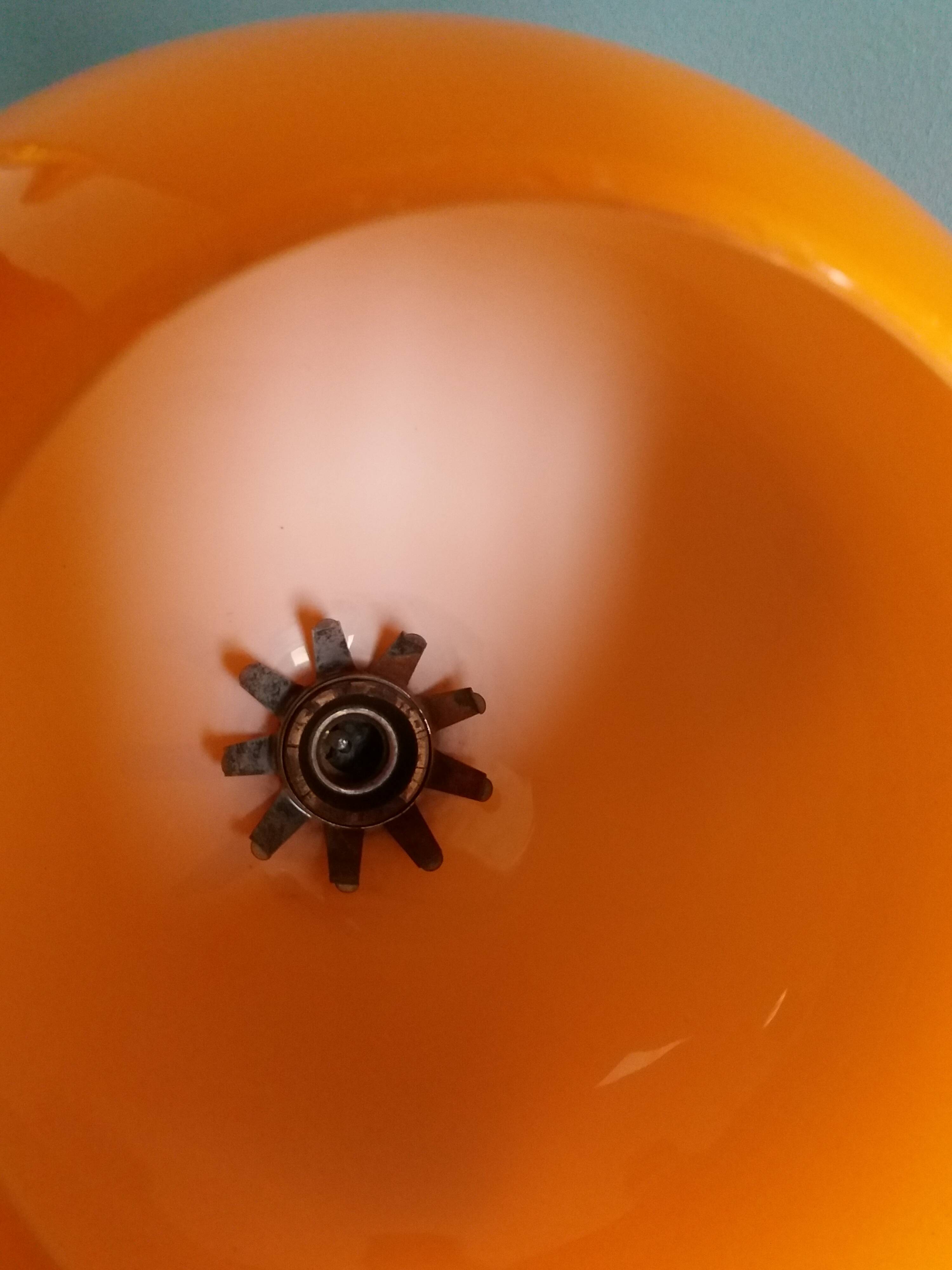 70s space age orange glass globe ball pendant light