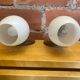 Vintage 1970s Pair of Wall Lights Beech + White Opaline Glass