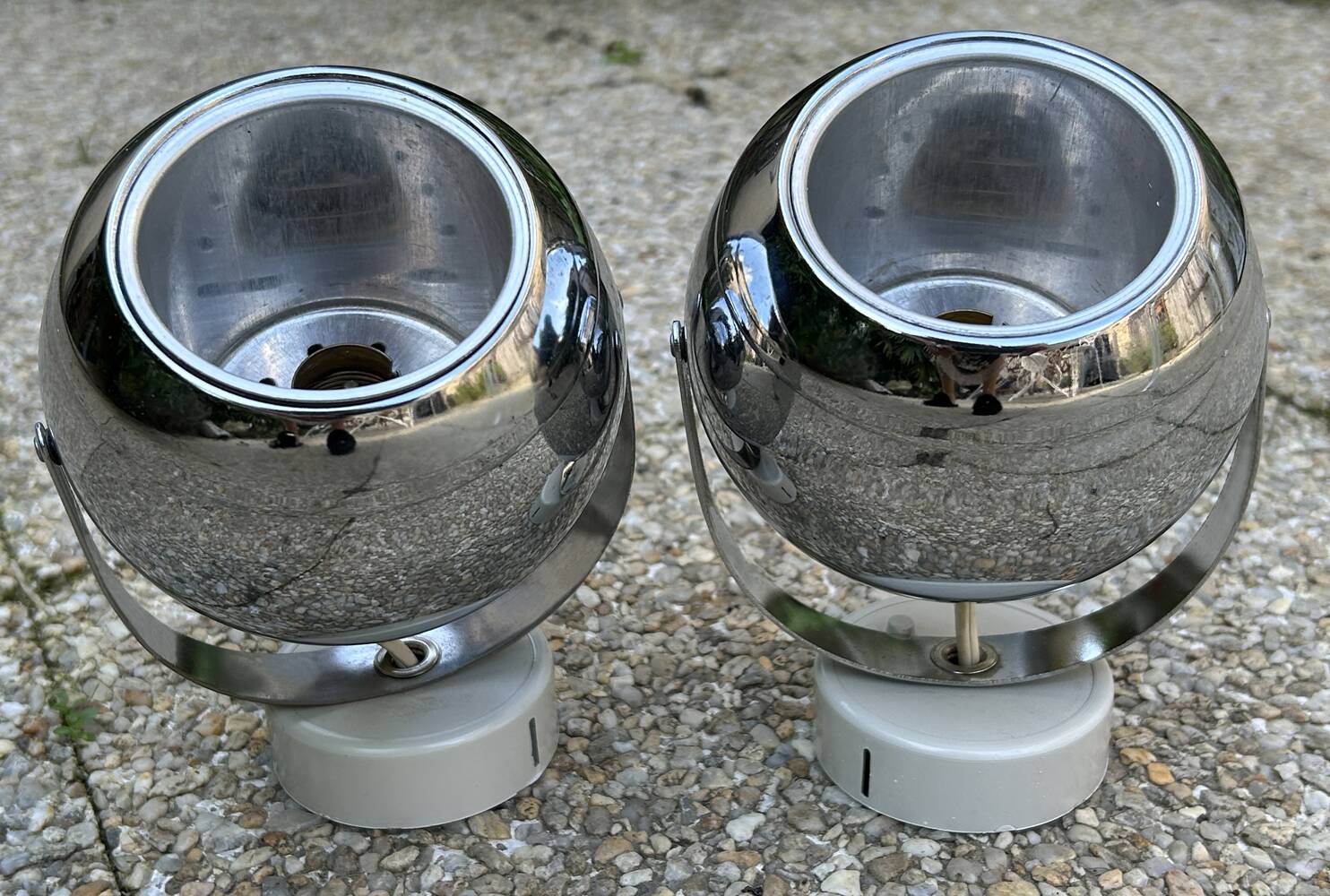 Pair of eye ball wall lights, space age, chrome, vintage, 70s
