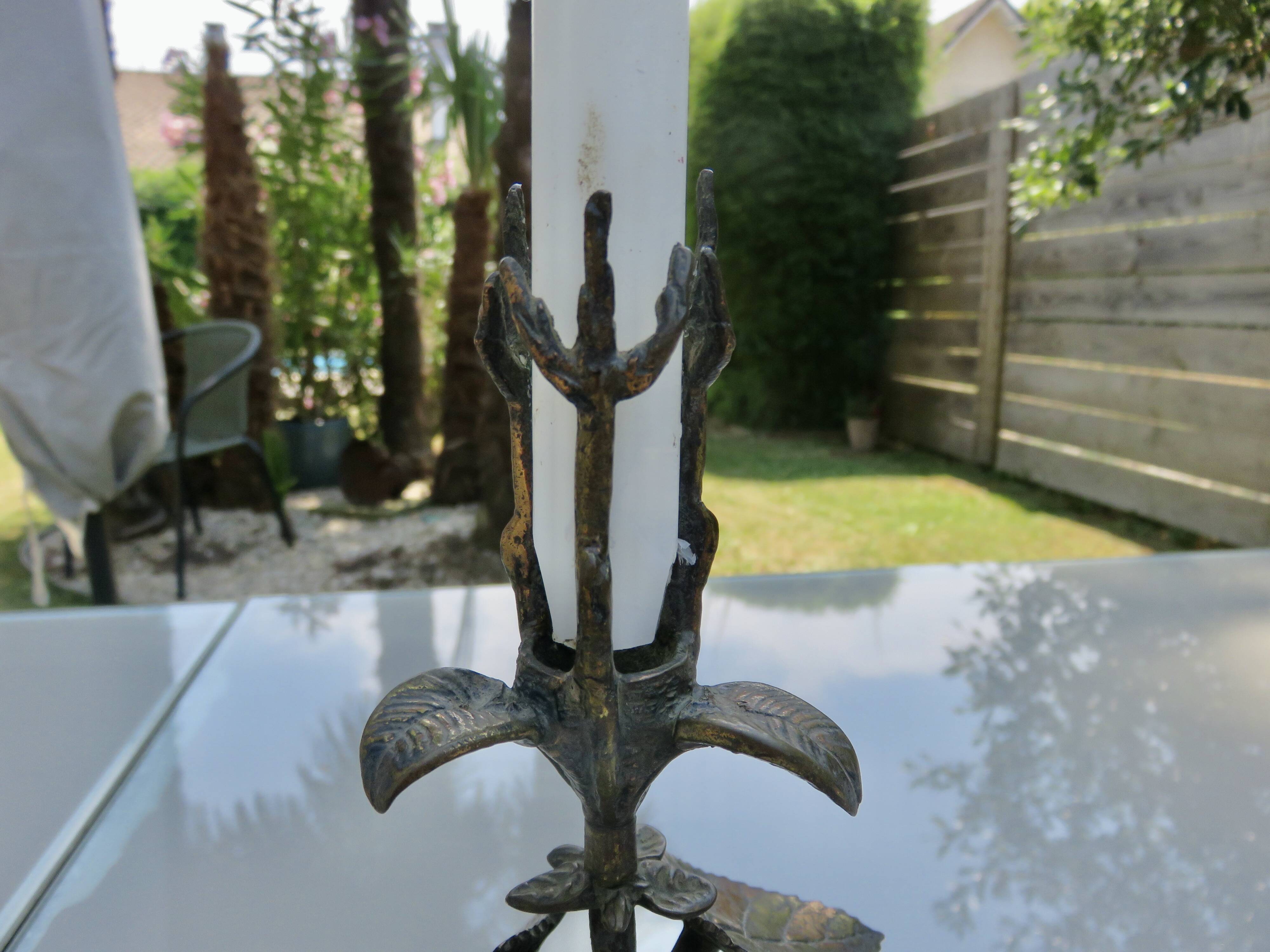 Floral bronze candlestick, Art Nouveau style, 1930s-1940s.