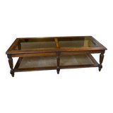 Wood, glass and cane coffee table