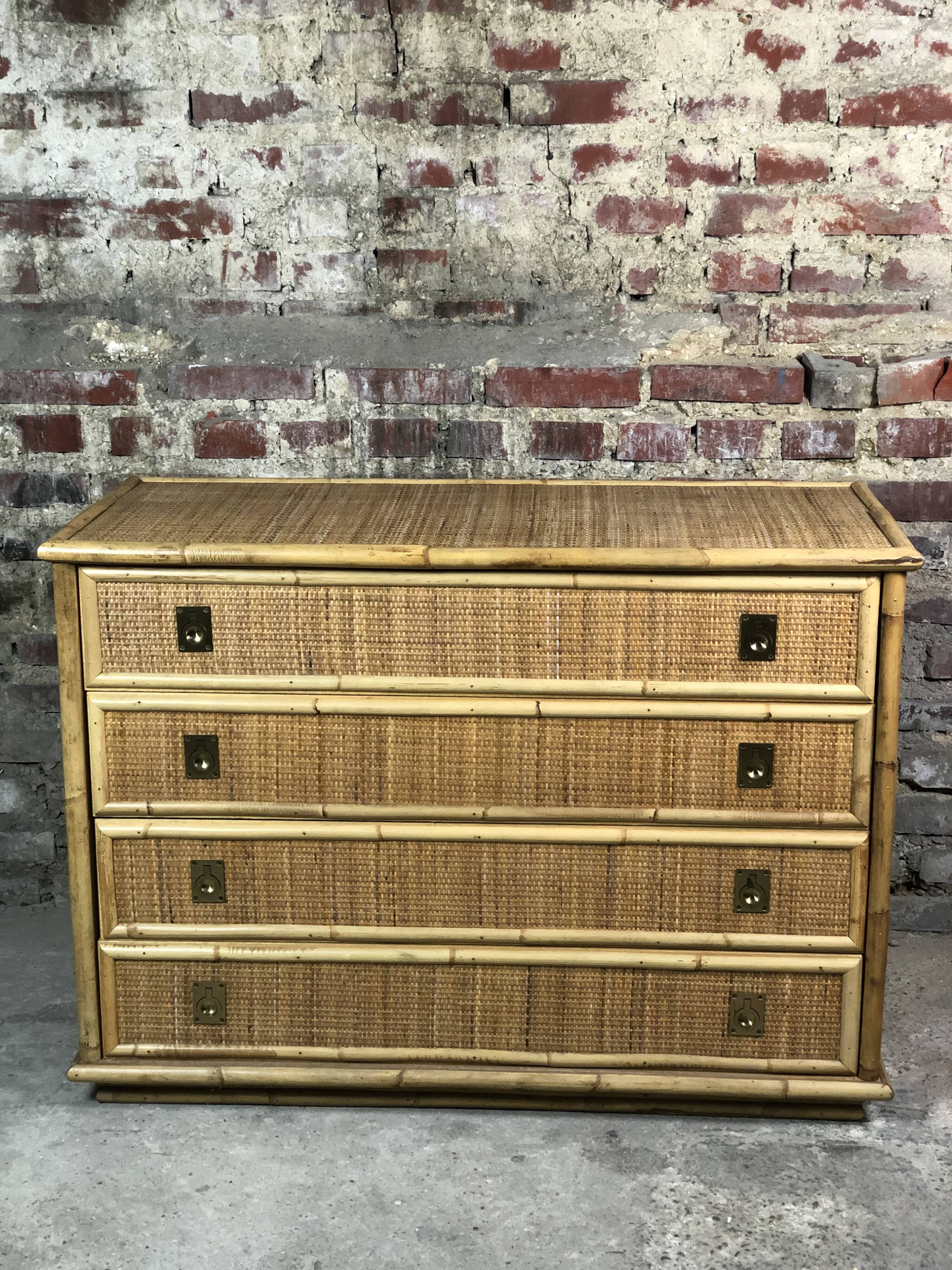Vintage Italian dresser by Dal Vera in rattan and bamboo 1960'S