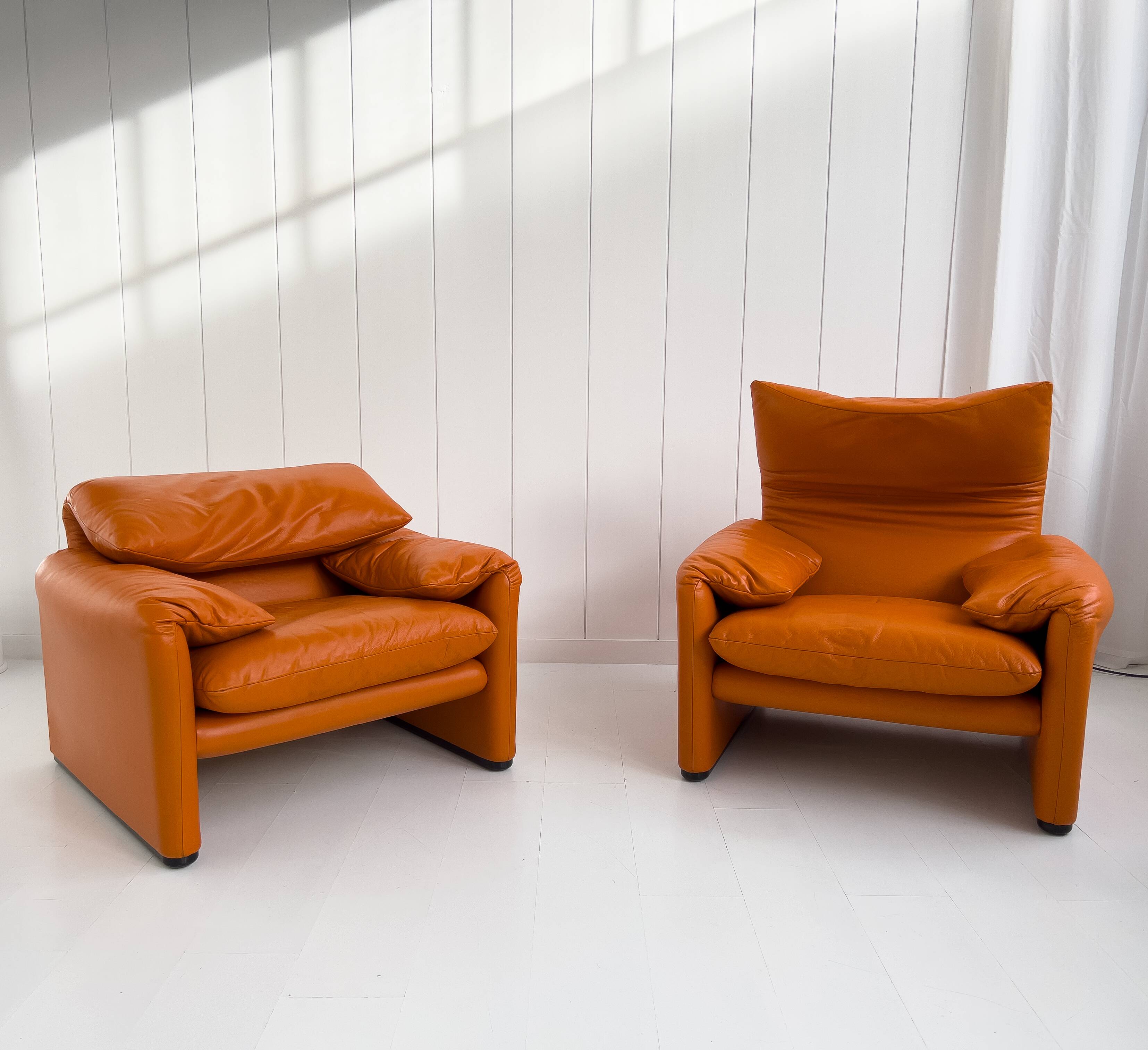pair of Maralunga armchairs by Vico Magistretti