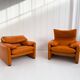 pair of Maralunga armchairs by Vico Magistretti