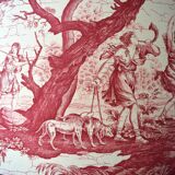 Red toile de Jouy fabric lampshade, Greek goddess Diana the huntress.