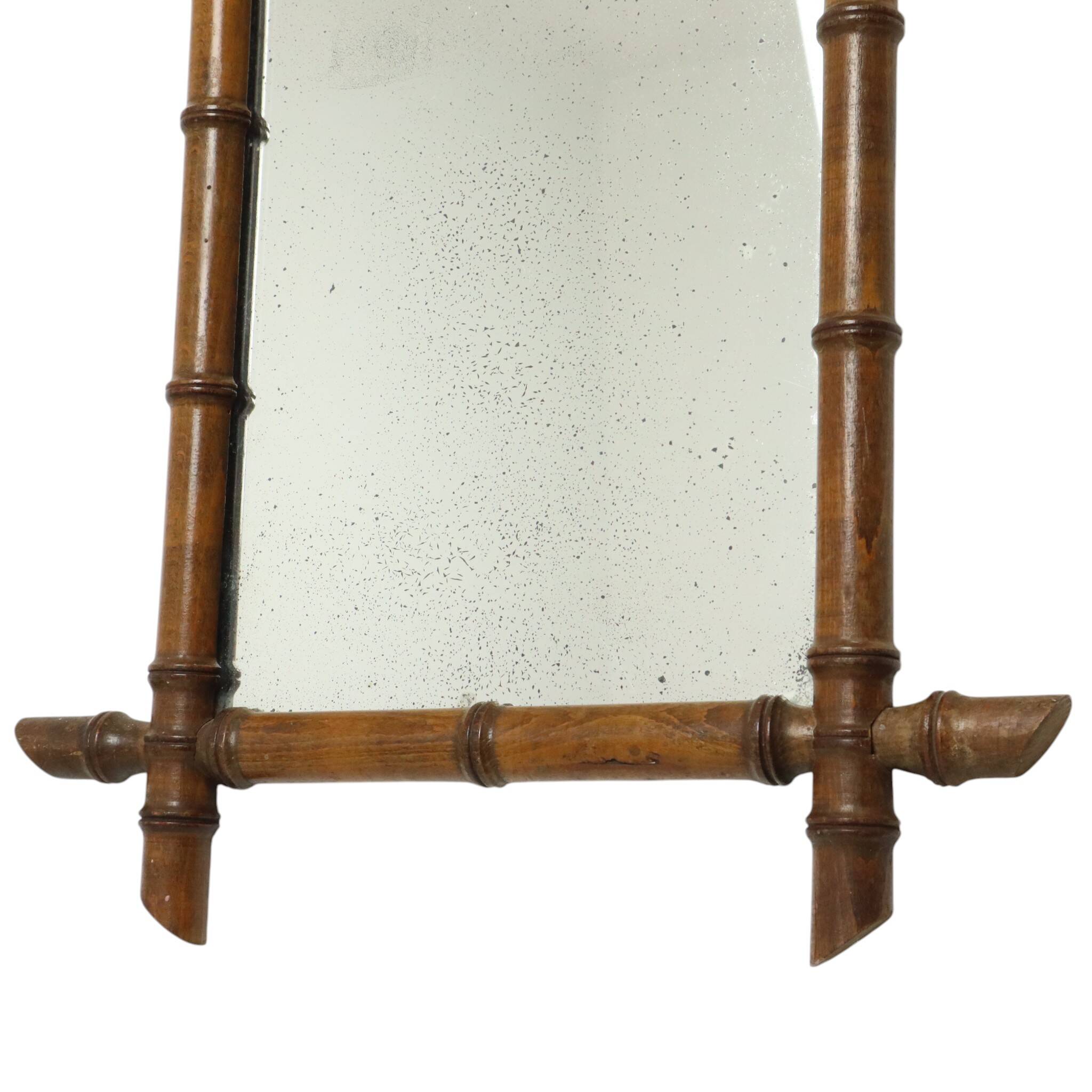 Antique French Wooden Faux Bamboo Mirror 52x39cm