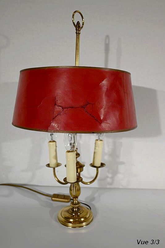 Brass bouillotte lamp with red lampshade, Louis XVI – XXth style
