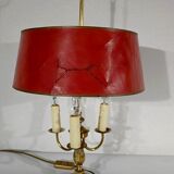 Brass bouillotte lamp with red lampshade, Louis XVI – XXth style