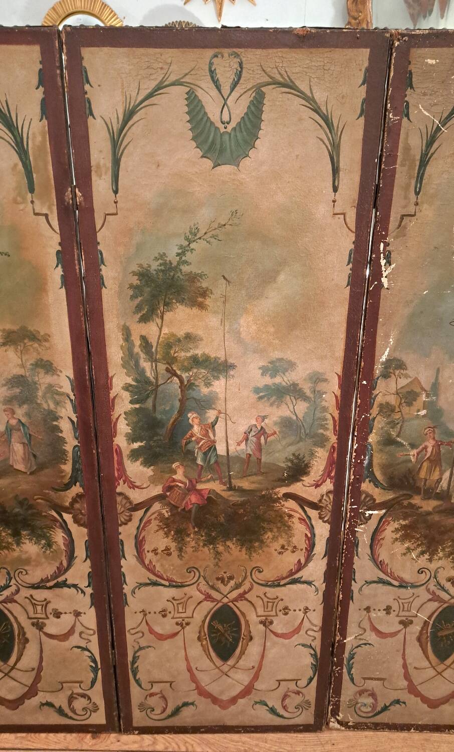 Louis XVI period screen, oil on canvas