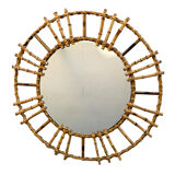 1950s French Rattan Round Mirror