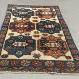 Vintage Turkish Kazak Rug Oriental 135x81 cm Tribal Small Carpet, Red and Blue