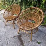 Two 60's rattan armchairs
