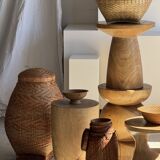 Stool, side table, end table in solid suar wood, spheres H50 D39.