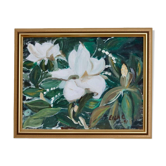 Huile sur toile « Motifs floraux » par Eila C, Suède milieu XXème
