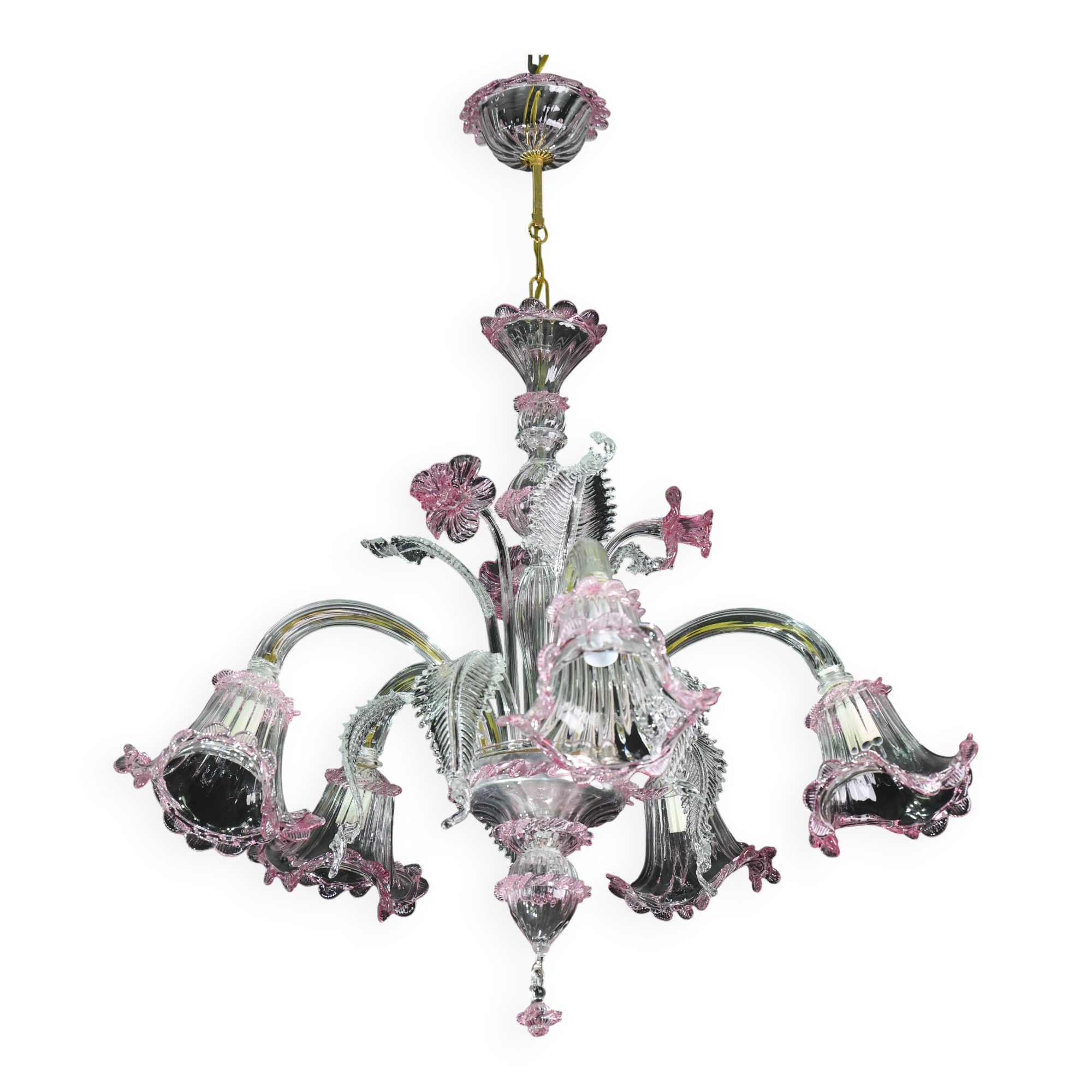 Charming Vintage Venetian Chandelier, Pink Murano Glass, 1950s