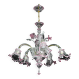 Charming Vintage Venetian Chandelier, Pink Murano Glass, 1950s
