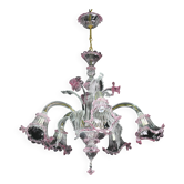 Charming Vintage Venetian Chandelier, Pink Murano Glass, 1950s