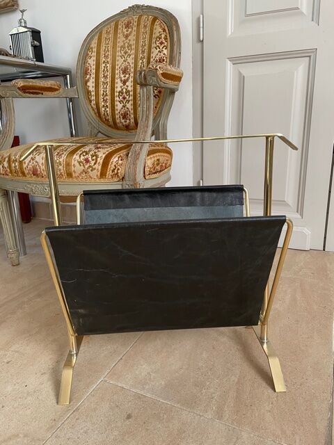 Gold and leather metal magazine rack 1950