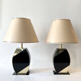 Pair of table lamps, the dolphin, black cream and gold 1970