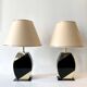 Pair of table lamps, the dolphin, black cream and gold 1970