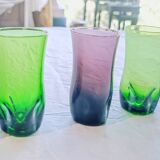 5 aperitif glasses, smoked glass, Portieux glassworks, 1970s