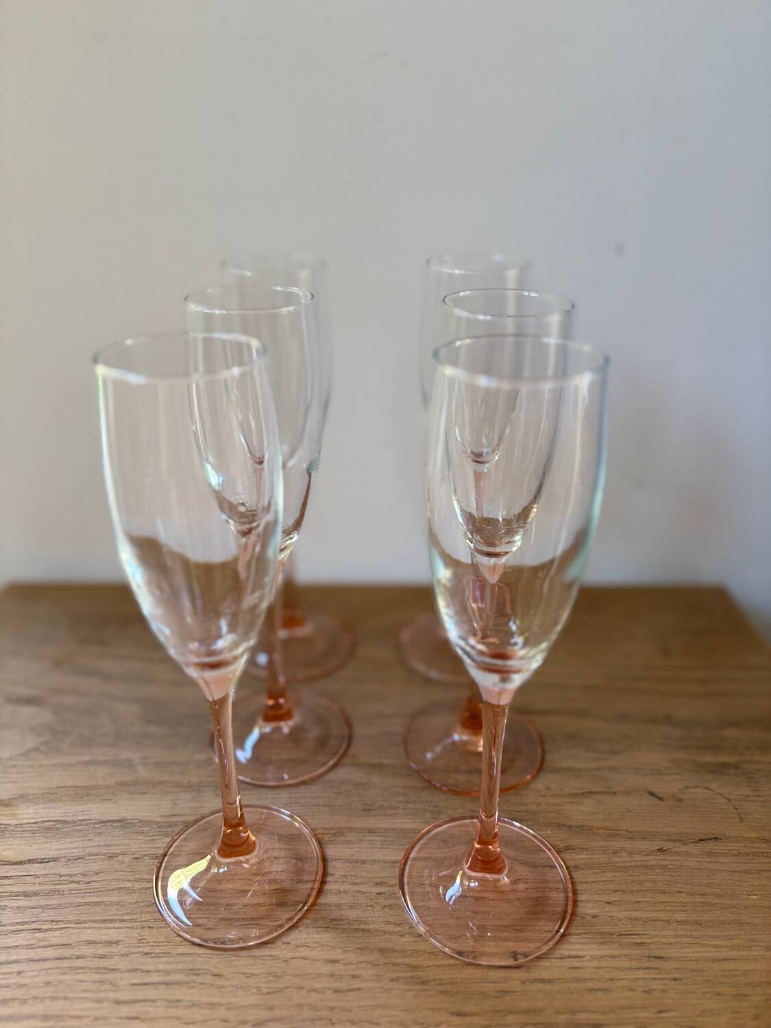 set of 6 vintage pink luminarc champagne flutes