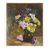 Tableau HST "Vase et bouquet de fleurs" éc. XX° siècle