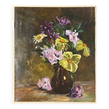Tableau HST "Vase et bouquet de fleurs" éc. XX° siècle