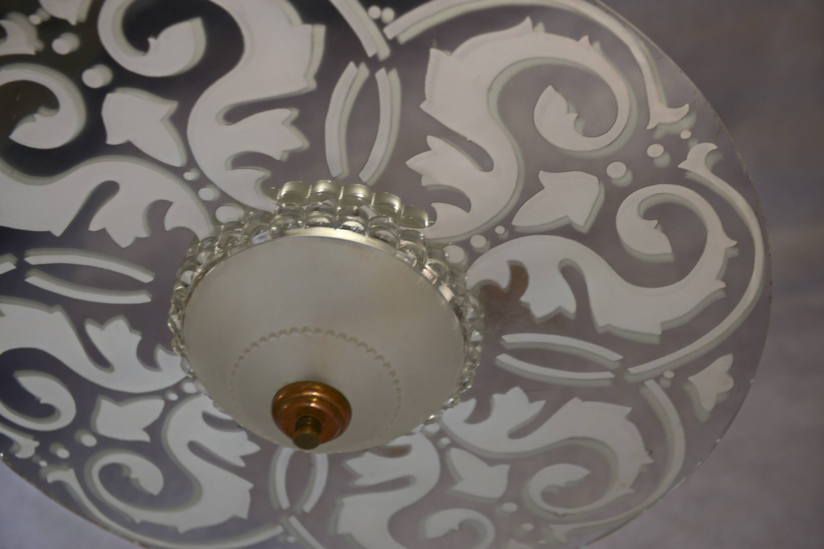 Art Deco chandelier in frosted and mirrored glass, 1940s