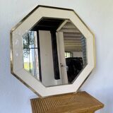 Octagonal mirror in white lacquer with brass surround