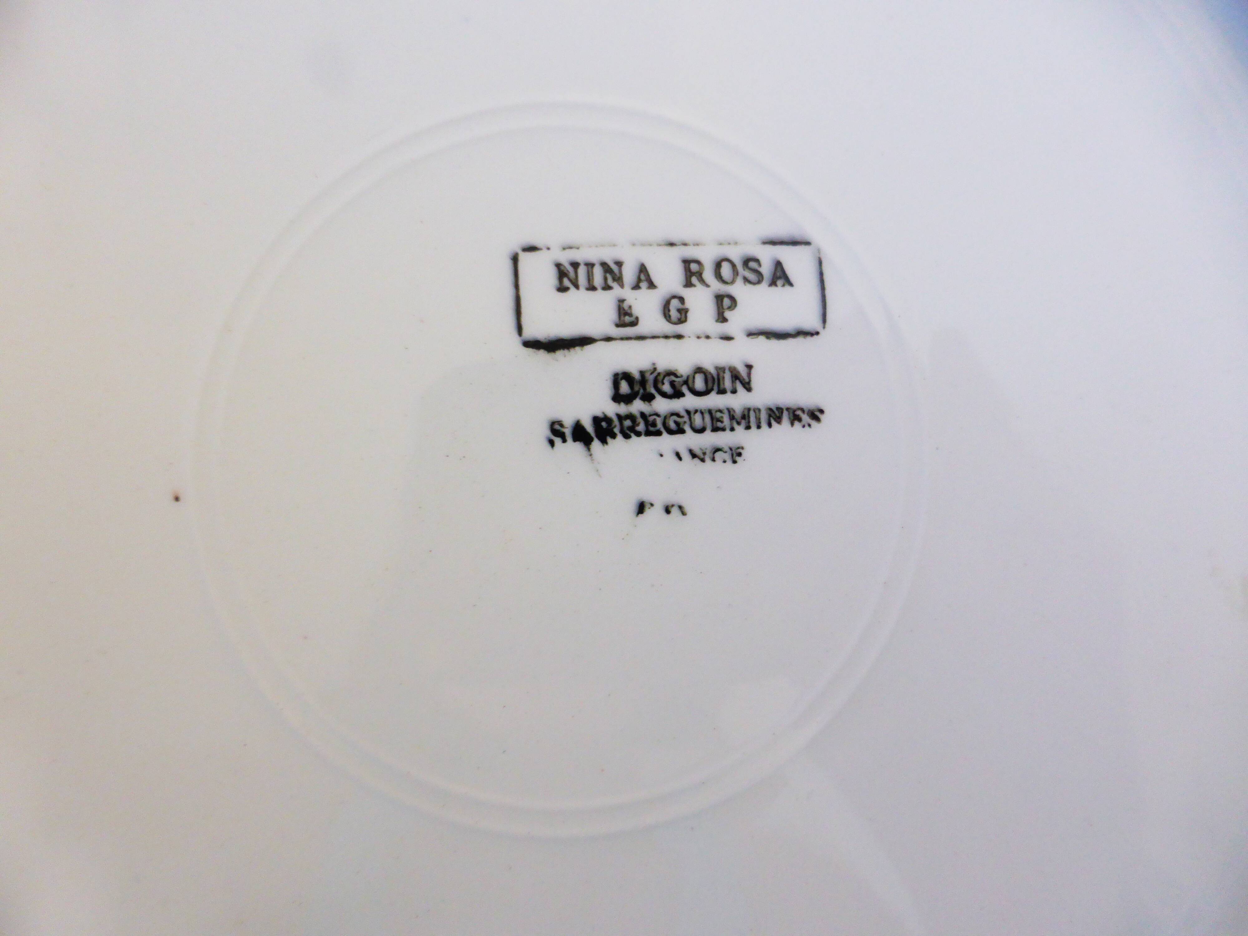 1 round hollow serving dish from Digoin Sarreguemines model Nina Rosa 21061