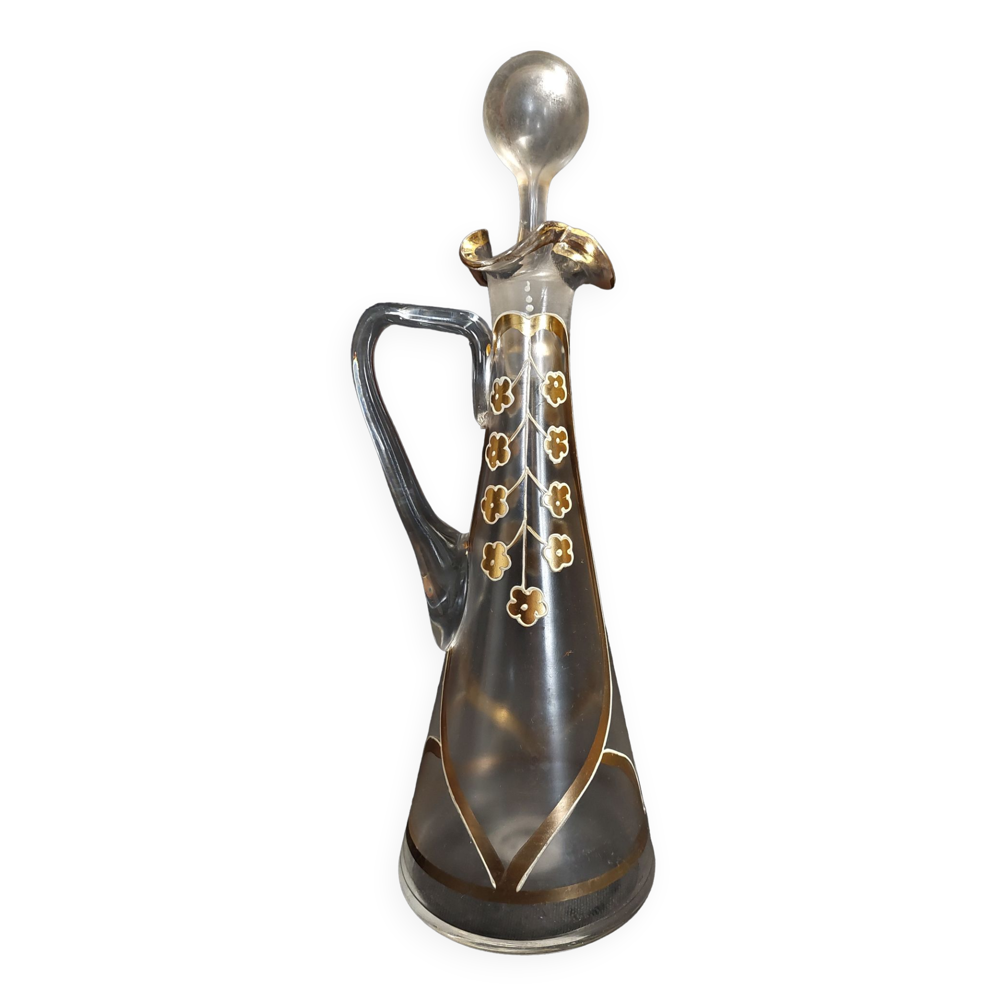 Enamelled glass ewer decanter gold decoration numbered early twentieth art nouveau