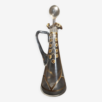 Carafe aiguière verre émaillé décor à l'or numérotée début XXème art nouveau