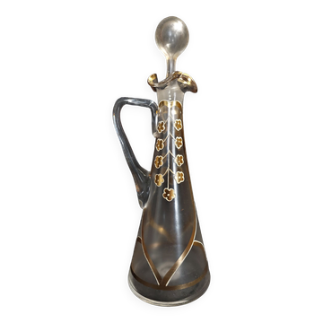 Carafe aiguière verre émaillé décor à l'or numérotée début XXème art nouveau