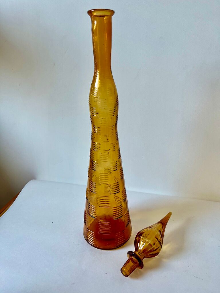 Genie bottle Empoli Murano Italy Vintage amber 1950
