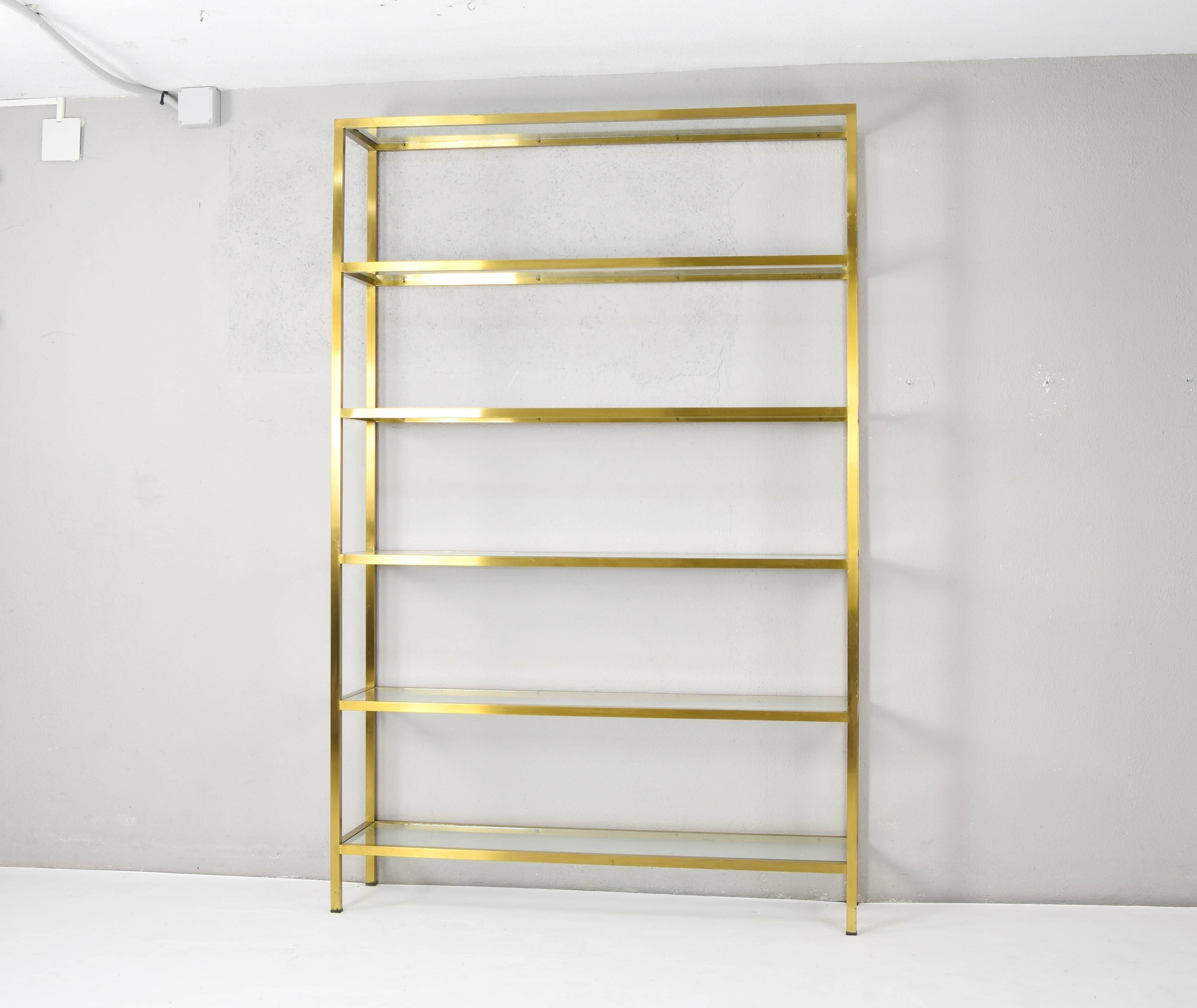 Hollywood Recency Brass and Crystal Shelving, France 70s