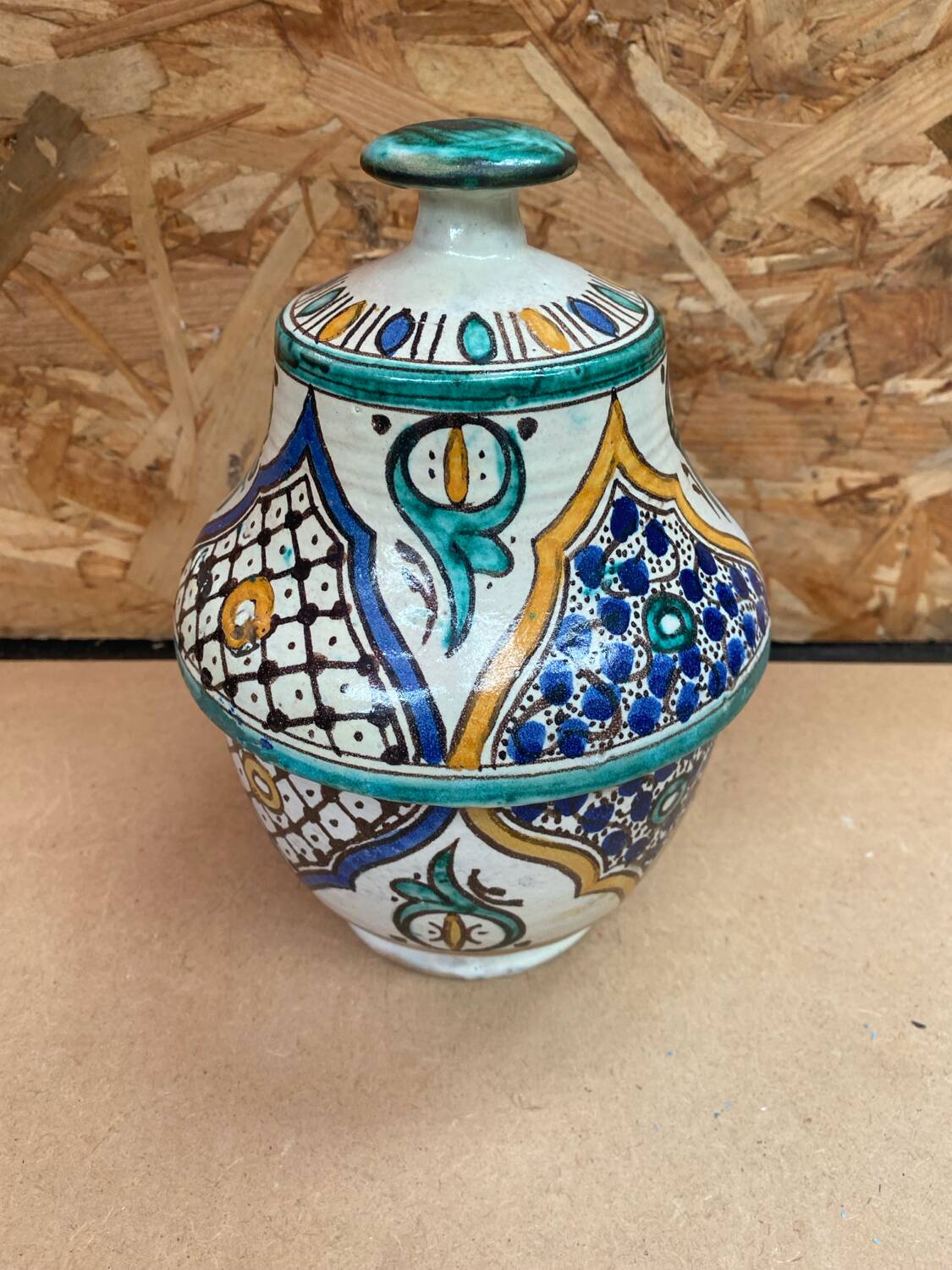 Old Butter Jar Jobbana Morocco Polychrome Earthenware XIXth Century Vintage #B082