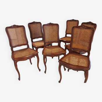 Suite de 6 chaises cannées de style Louis XV millieu XXeme