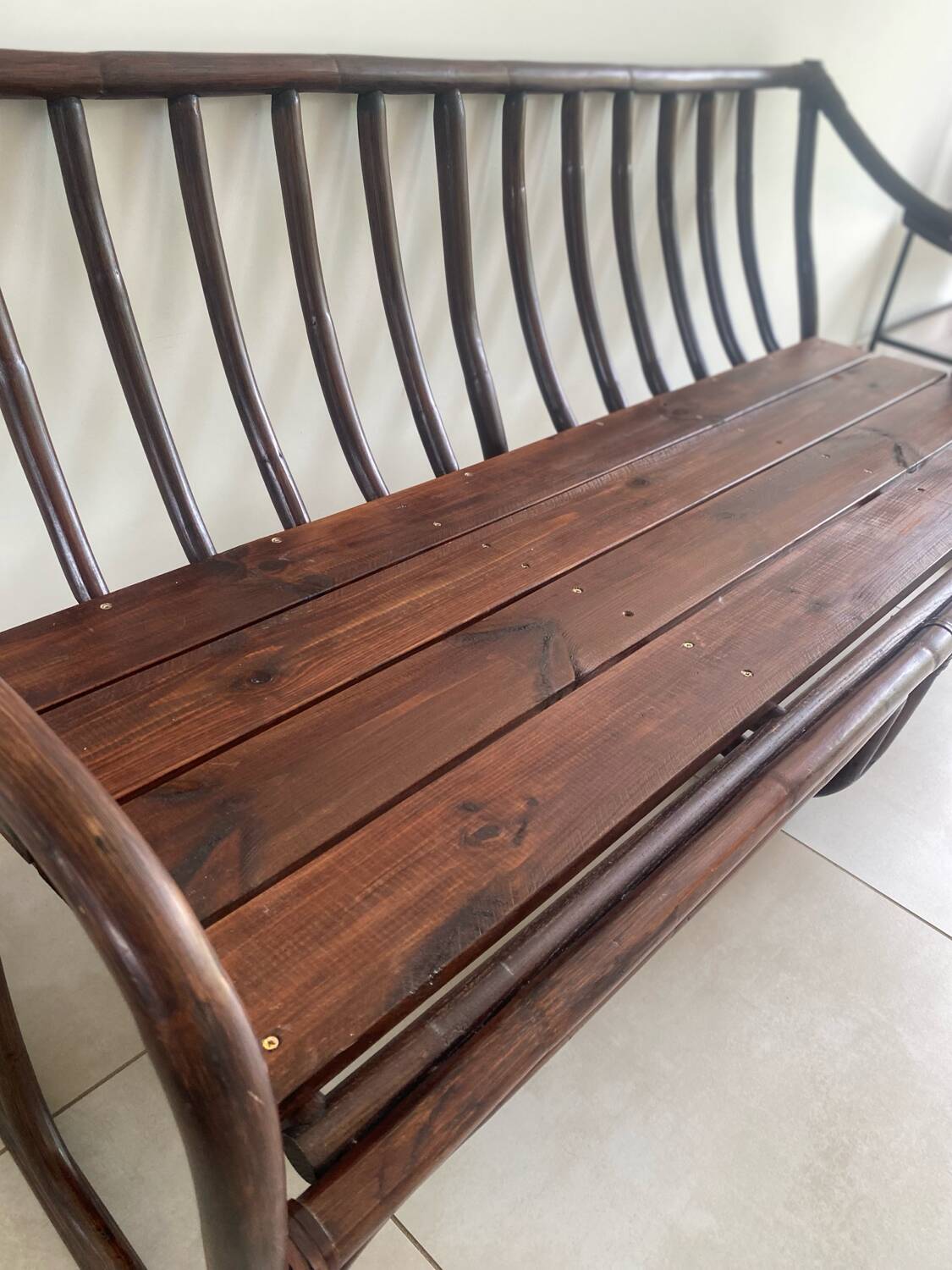 Vintage rattan bench from Maison Kok