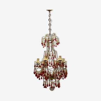 Vintage italian murano glass crystal macaroni beaded chandelier, 1950s
