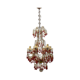 Vintage italian murano glass crystal macaroni beaded chandelier, 1950s