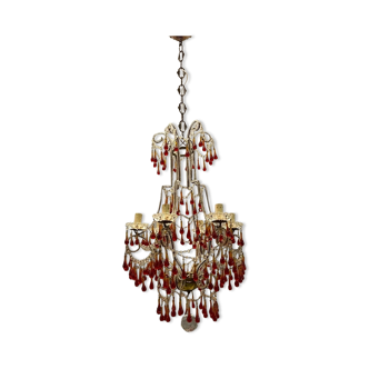 Vintage italian murano glass crystal macaroni beaded chandelier, 1950s