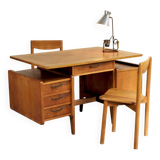 Double desk with covered handles, France 1950