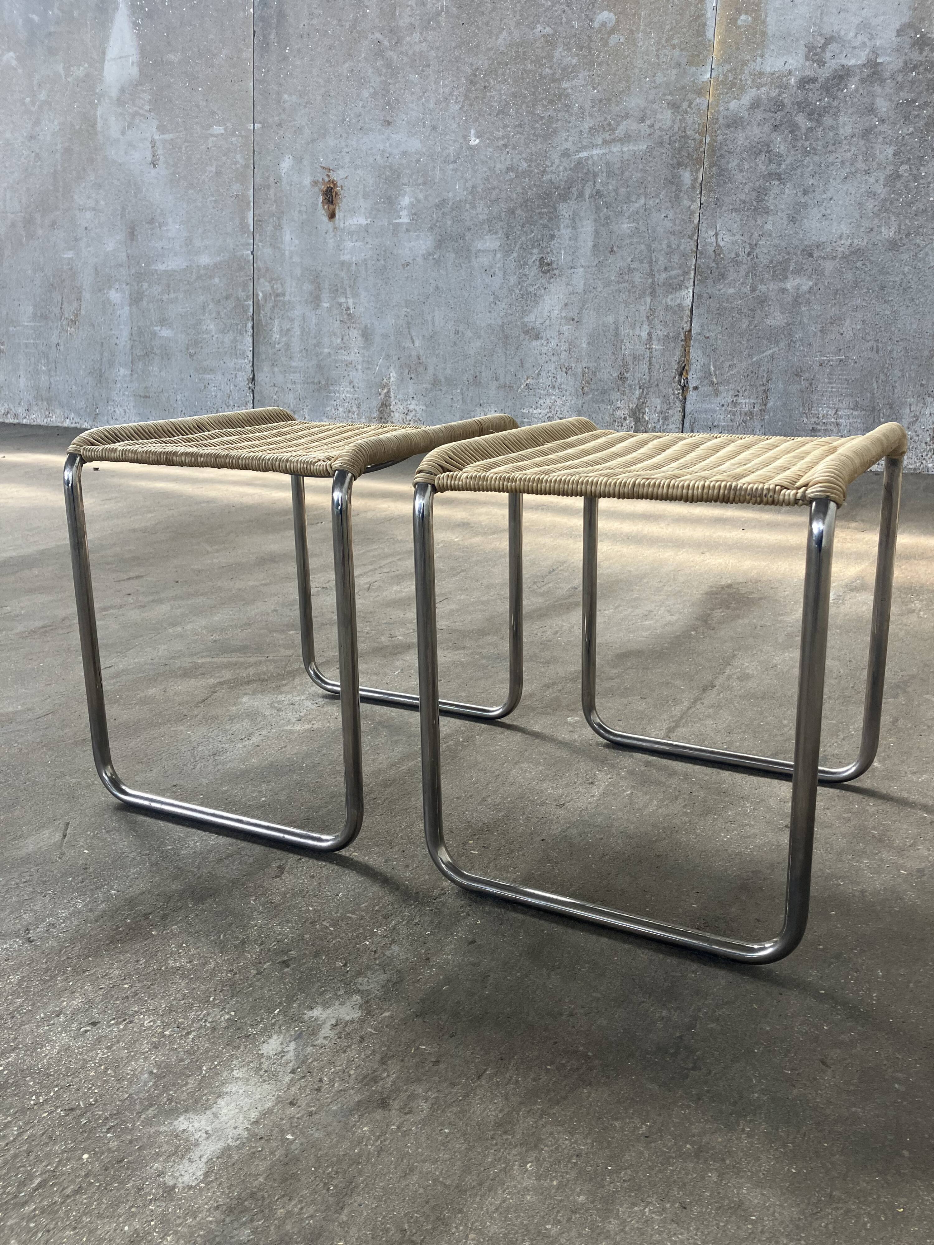 Pair of vintage 1970s wicker/chrome stools