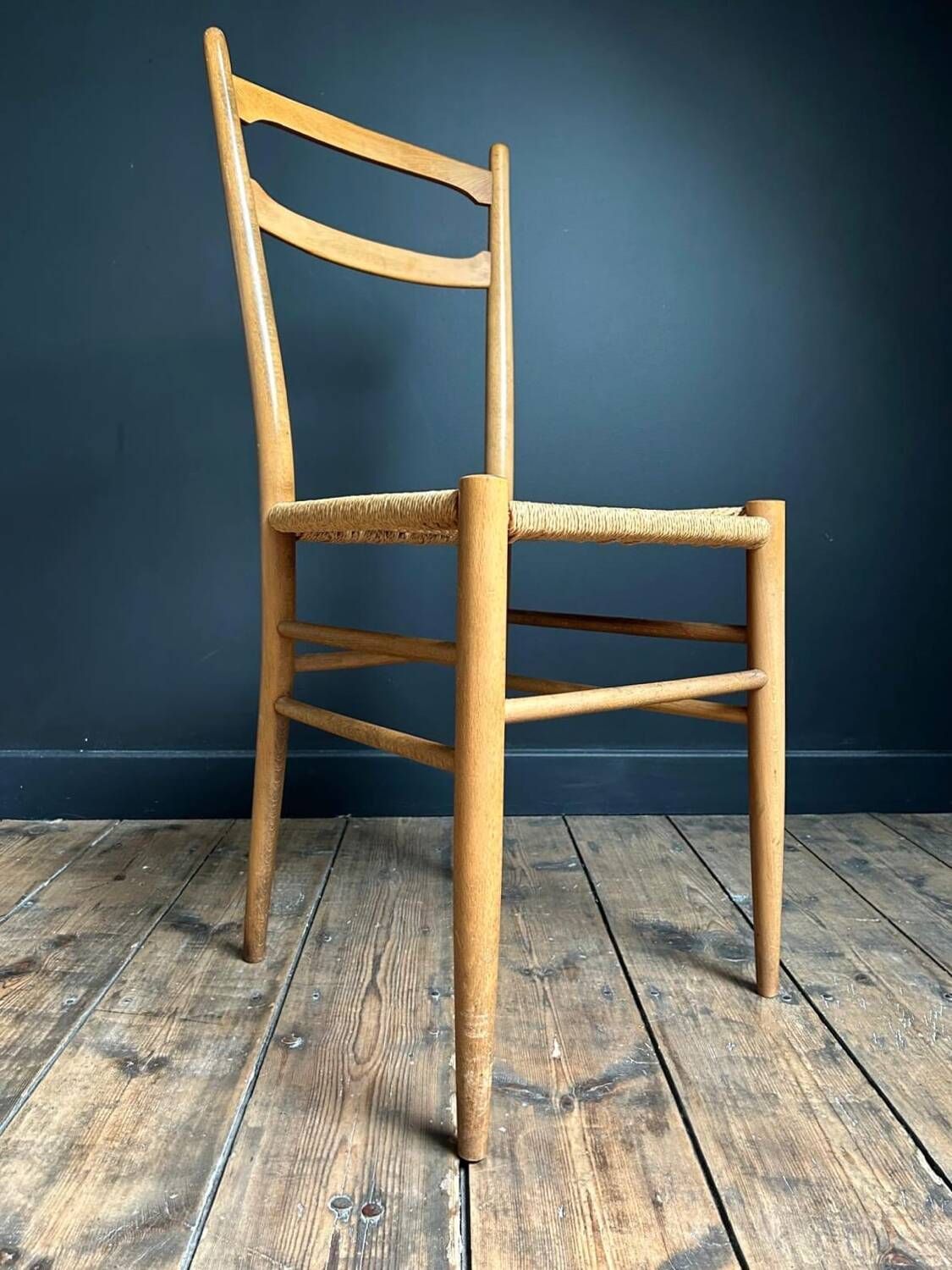 Pair of vintage chairs with rope, antique seating furniture