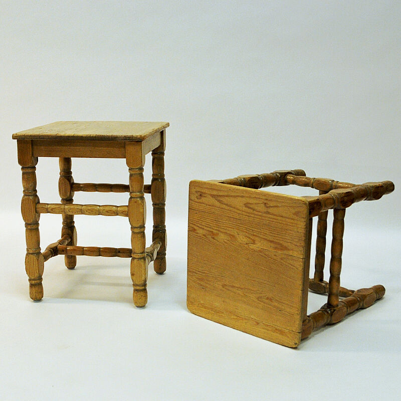 Swedish Pine stool pair in barock style 1920s