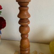 Sculptural Totem Candle Holder 40cm - Turned Solid Wood - 70s Spirit / Pear