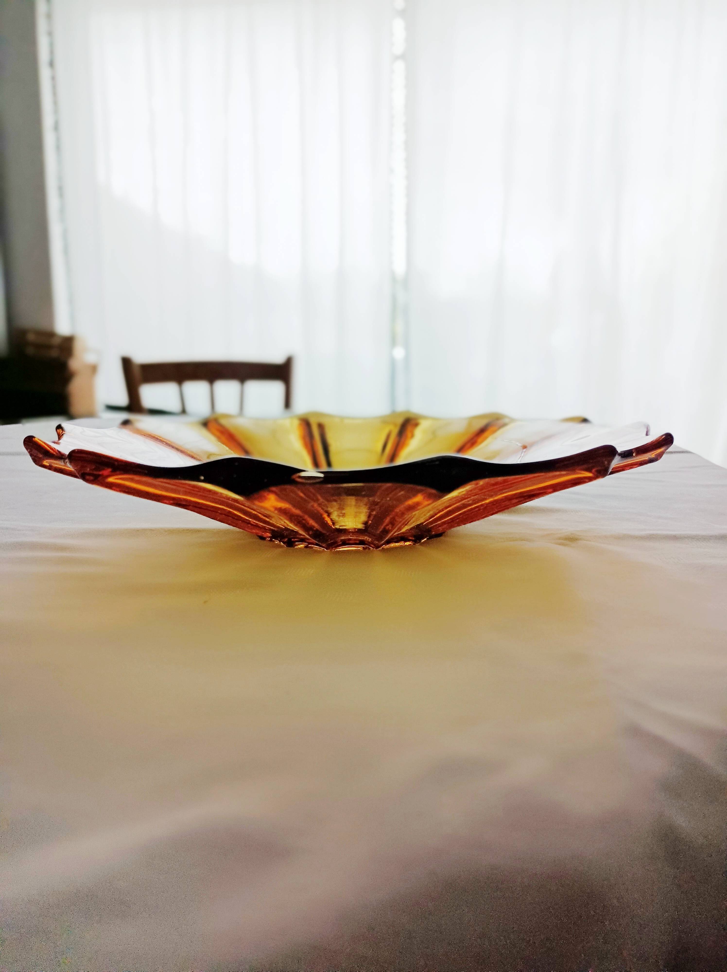 Amber glass fruit bowl