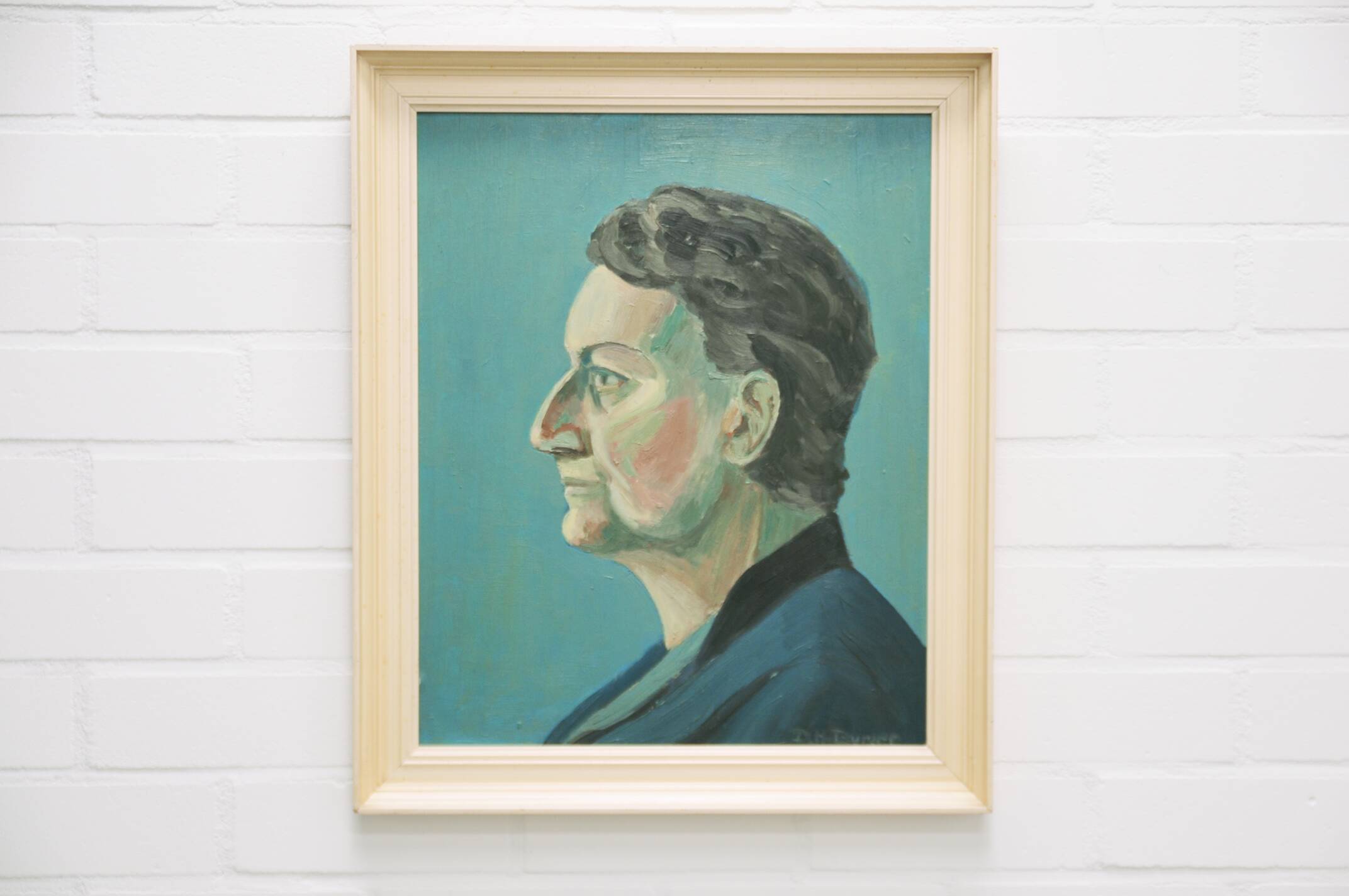 vintage beige frame mint green portrait man
