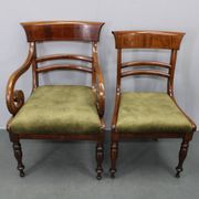 French Art Deco walnut dining chair set with armchairs, France 1930s